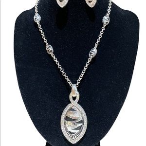 Black, silver and diamond look necklace and earring set